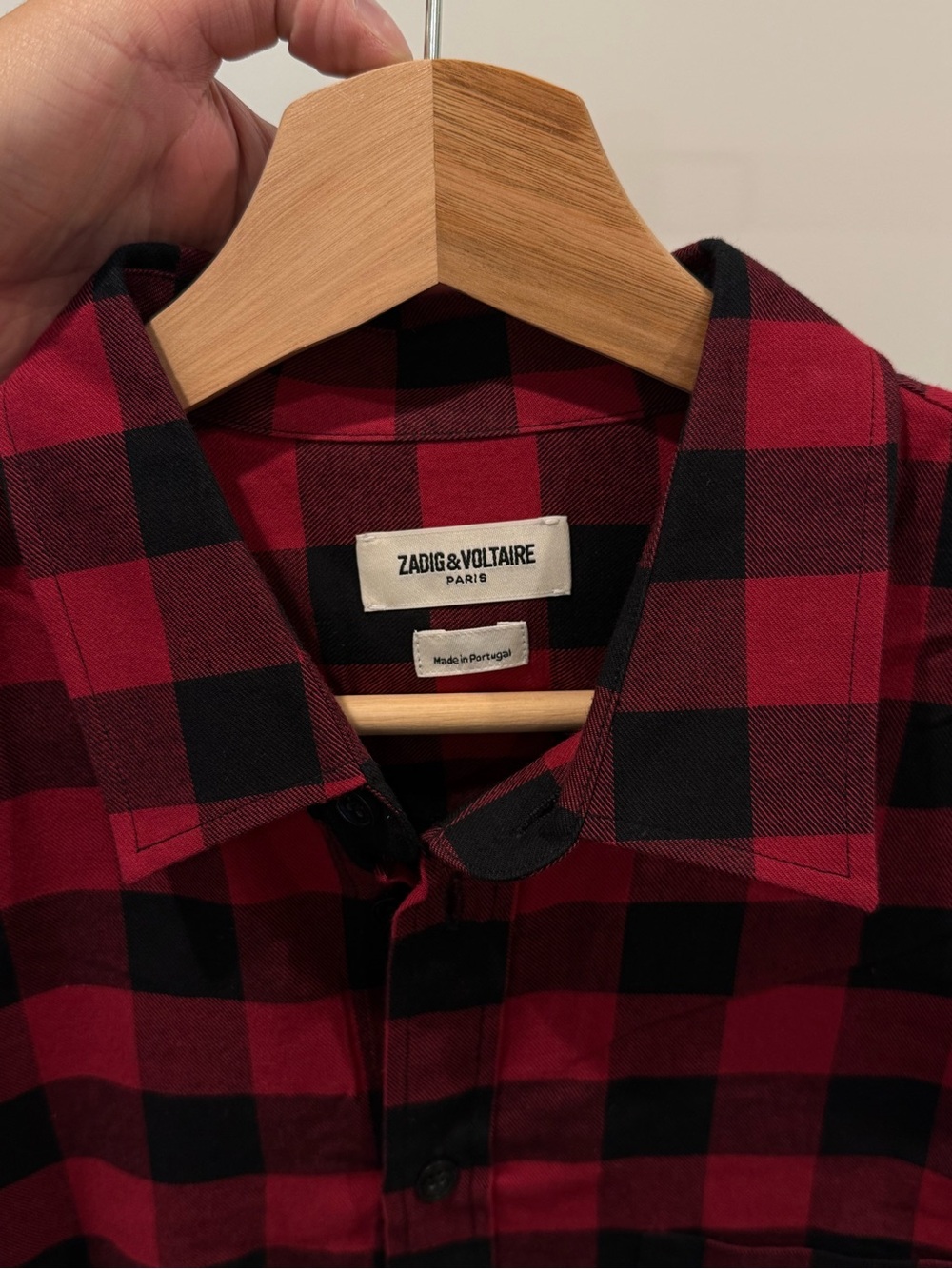 Zadig & Voltaire Red and Black Buffalo Check Button-Down Shirt